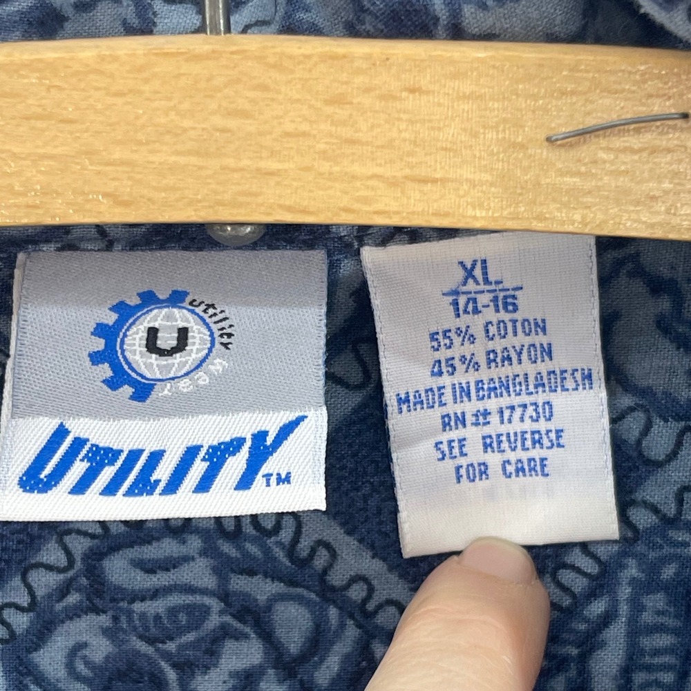 Y2K UTILITY‎ WEAR Boys XL Blue Dragon Print Short Sleeve Button Up Shirt - Picture 2 of 10